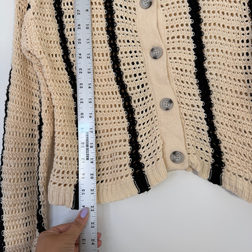 Monrow $225 Striped Organic Cotton Open Knit Crochet Cardigan Size Small - Picture 9 of 10
